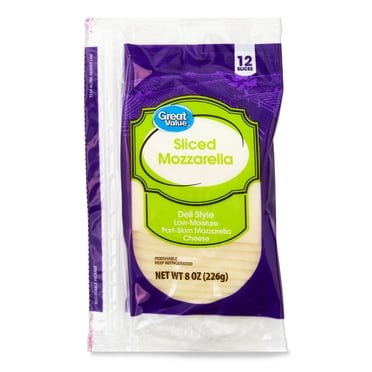 Great Value Deli Style Low-Moisture Part-Skim Sliced Mozzarella Cheese, 8 oz, 12 Count