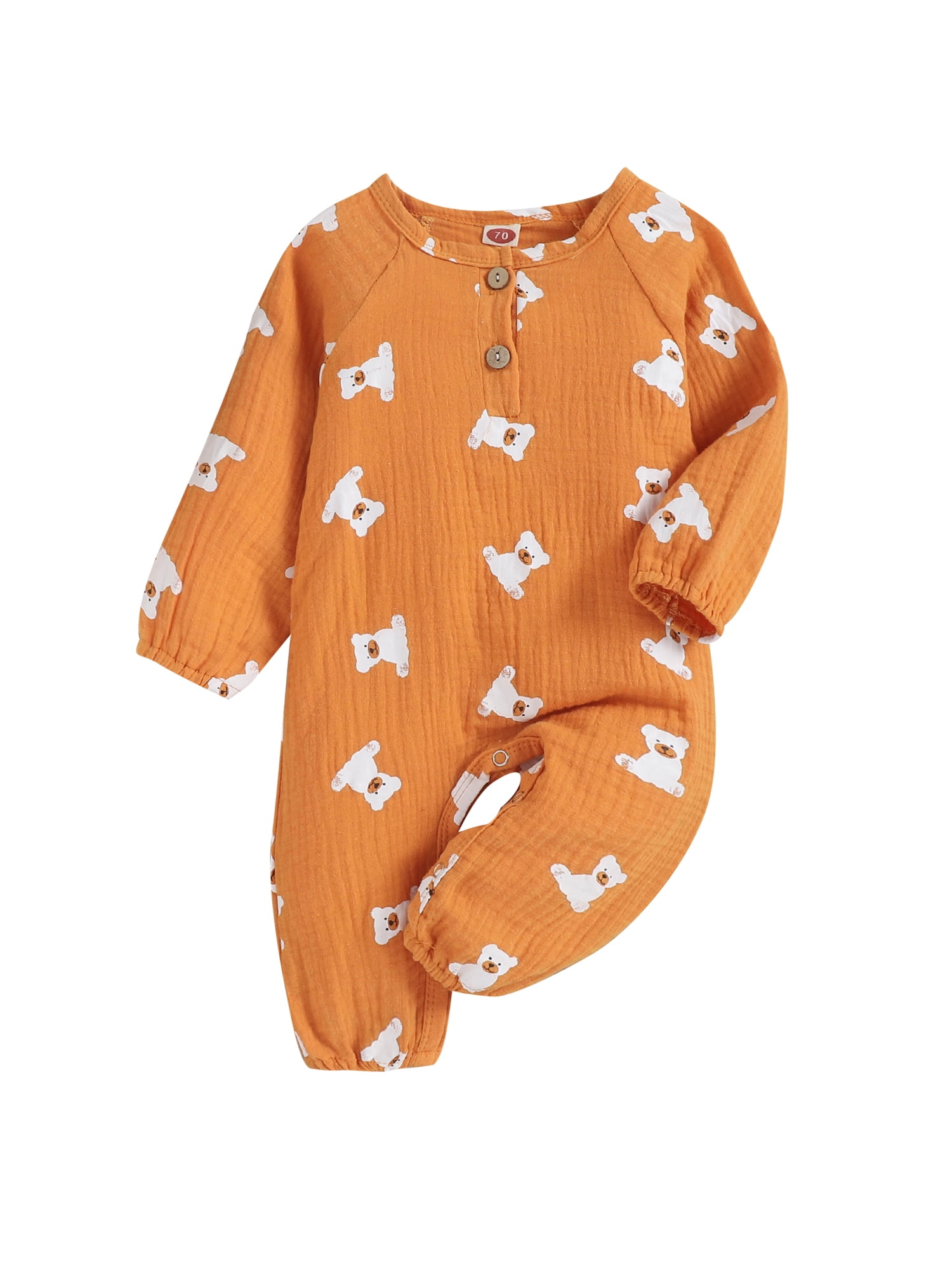 Unisex Baby Footless Rompers Solid Color Long Sleeve Cotton Jumpsuit Outfit for Newborn Kids 