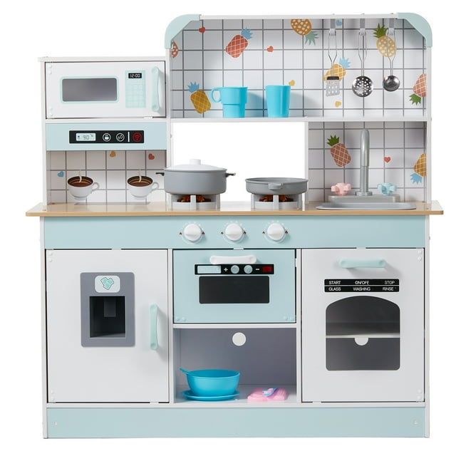KFFKFF Kitchen Playset Kids Pretend Cooking Play Toy 24 Piece Accessories White