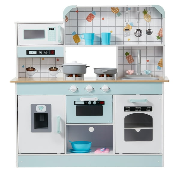 KFFKFF Kitchen Playset Kids Pretend Cooking Play Toy 24 Piece Accessories White