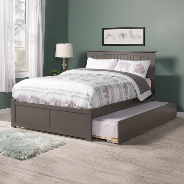 Nantucket Lit Plateforme Grand en Bois avec Pied de Lit et Tiroir-Lit Simple TG, Gris