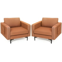 Costway Set of 2 Fabric Accent Armchair Single Sofa w/ Side Storage Pocket Orange