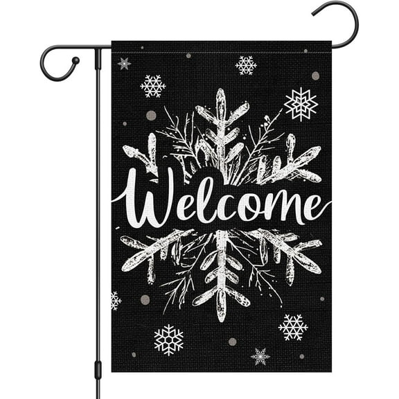 SM-XLHN Christmas Winter Welcome Garden Flag 12x18 Inch Double Sided Burlap, Snowflake Yard Flags for Holiday Xmas Yard Outdoor Decoration(ONLY FLAG)
