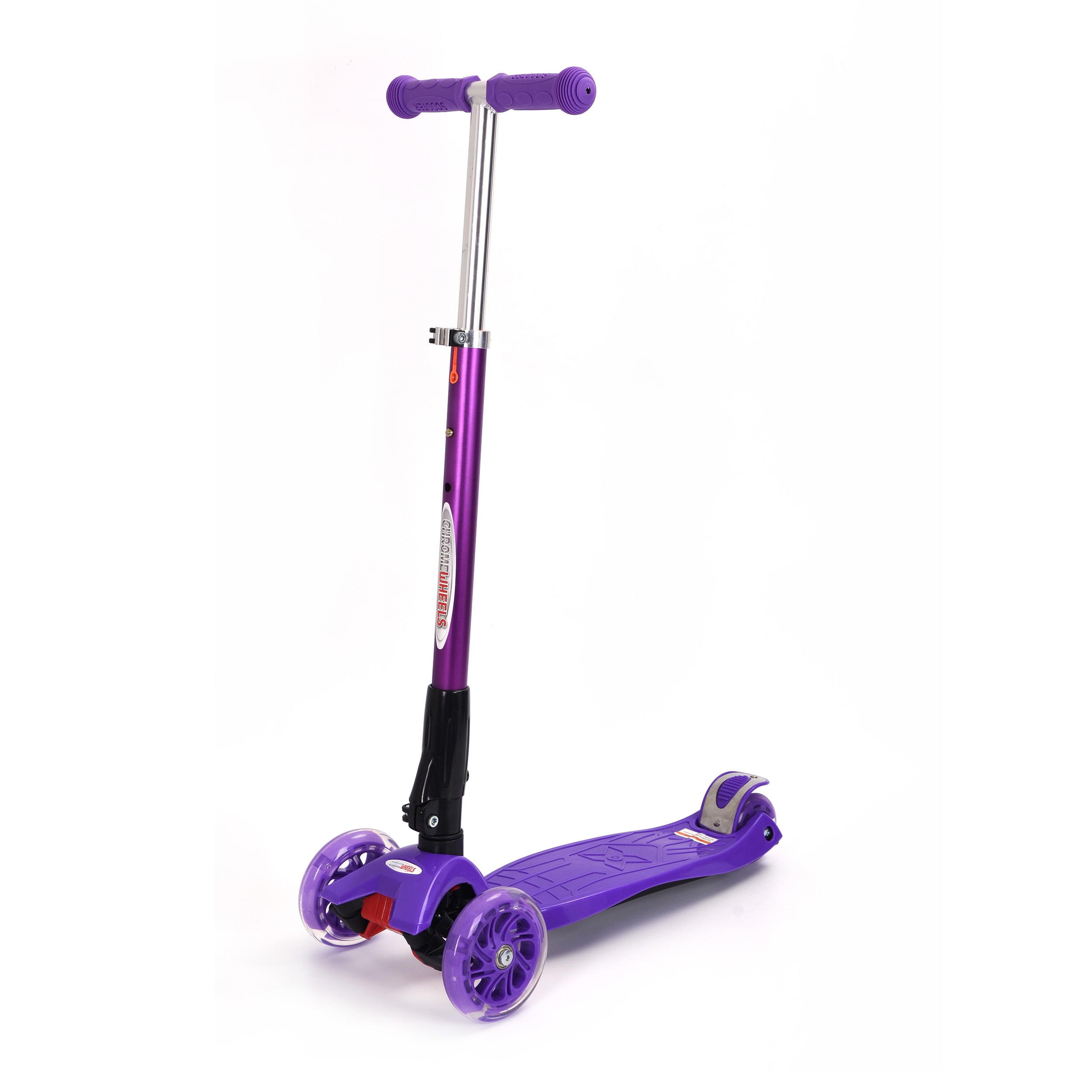 Chromewheels Mega GlideKick 3-Wheel Foldable Scooter With Lightup Wheels & Extendable T-Bar - Purple