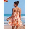 thumbnail image 2 of Orange All-Over Tropical Print Spaghetti Strap Tiered Mini Sundress For Women, Boho Vacation Dress, 2 of 7