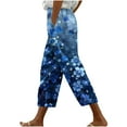 thumbnail image 2 of Women Capris Under $5! Cagogo Floral Capris Pants for Womens Straight Leg Summer Beach Boho Cropped Pant Casual Loose Printed Baggy Crop Trousers Lounge Palazzo Pants with Pockets, 2 of 5