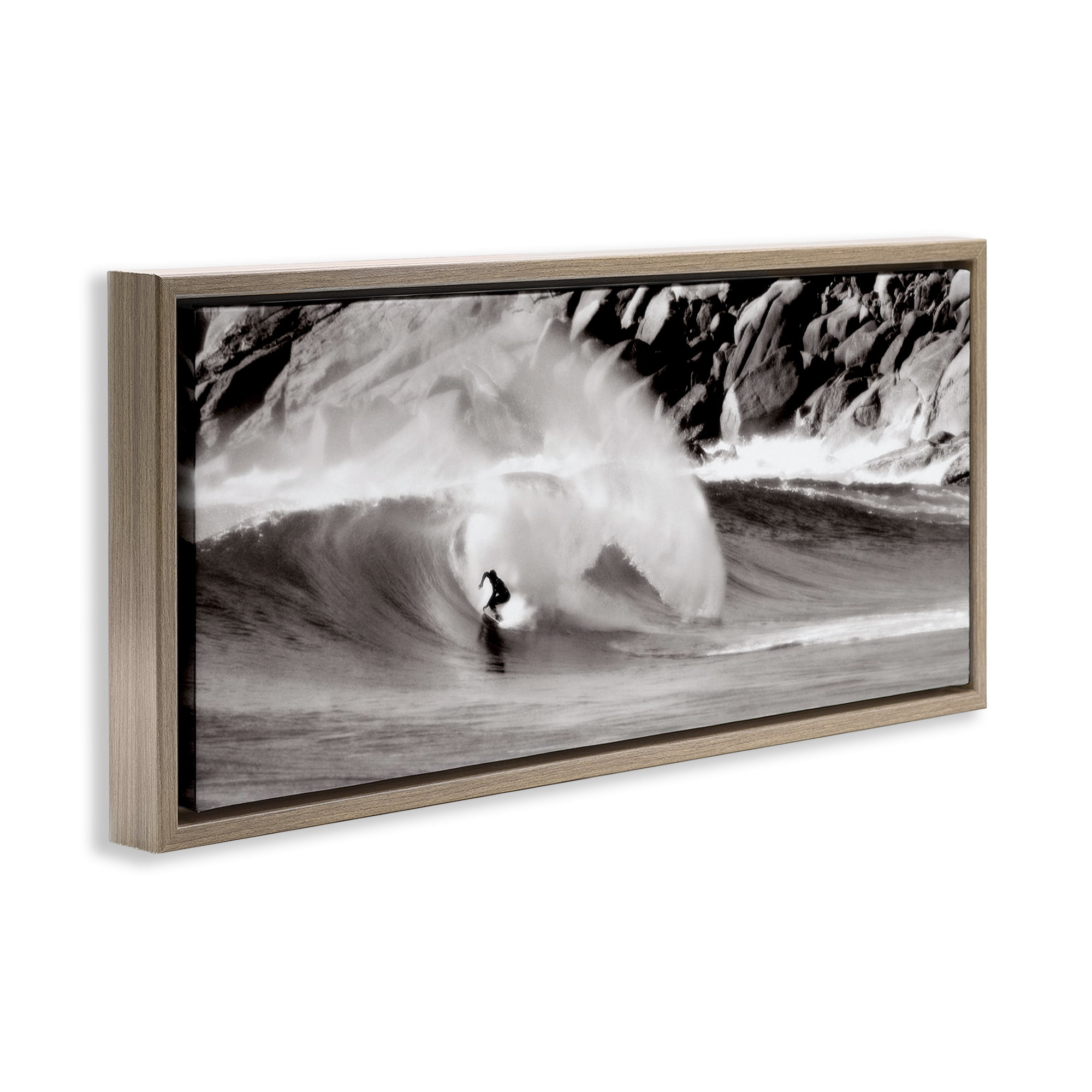 Stupell Industries Surfing Reef Break Coastal Photography Brown Floater Framed Canvas Art Print Wall Art, 25 x 11