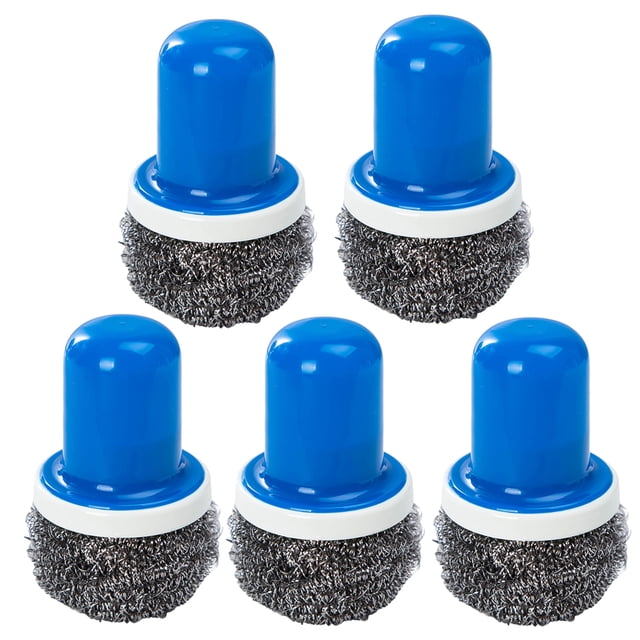 Cepillo de alambre de acero inoxidable con mango, 5 unidades, para lavar ollas, sartenes y platos, herramienta de limpieza multifuncional para cocina, hogar y restaurante (azul).