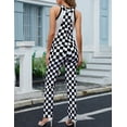 thumbnail image 3 of Checkered Pants Womens Overalls Denim Bib Coveralls Cute Stretch Jeans Jumpsuit(Black and White Checkered,L), 3 of 11