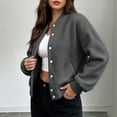 thumbnail image 5 of Women's Fleece Button Down Bomber Jackets Fall Winter Long Sleeve Warm Trendy Casual Cropped Coats S-XXL, 5 of 5