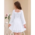 thumbnail image 3 of Lanbubble Girls Dresses Puff Long Sleeve Square Neck Homecoming Dress Cute A-Line White Dress For Teens 8-14 Years, 3 of 6