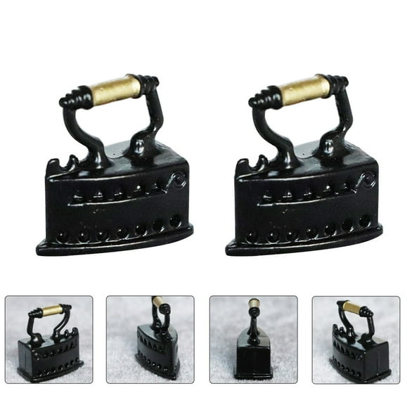 OUNONA 2Pcs Mini Iron for Dollhouse Black Alloy Retro Style for Miniature Scenes