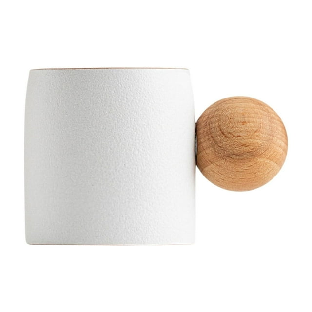 Bwiyojiz Home, Garden & Tools Gadgets Kitchen Dining Rough Pottery Mini Cute Small Tea Cup Wooden Handle Coffee Exquisite Classical Fresh Cups, Gifts for Yourself, White