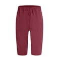 thumbnail image 4 of Knee Length Shorts for Women Summer Cotton Linen Elastic High Waist Straight Leg Side Split Hem Casual Shorts with Pockets, 4 of 5
