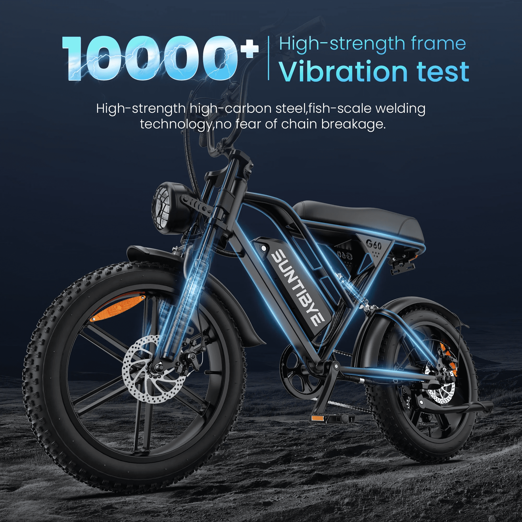 SUNTIBYE G60 Fat Tire Electric Mountain Bike for Adults 20", 1500W 7-Speed Off-road Ebike, 30MPH & 70Miles, 48V 20Ah UL2849