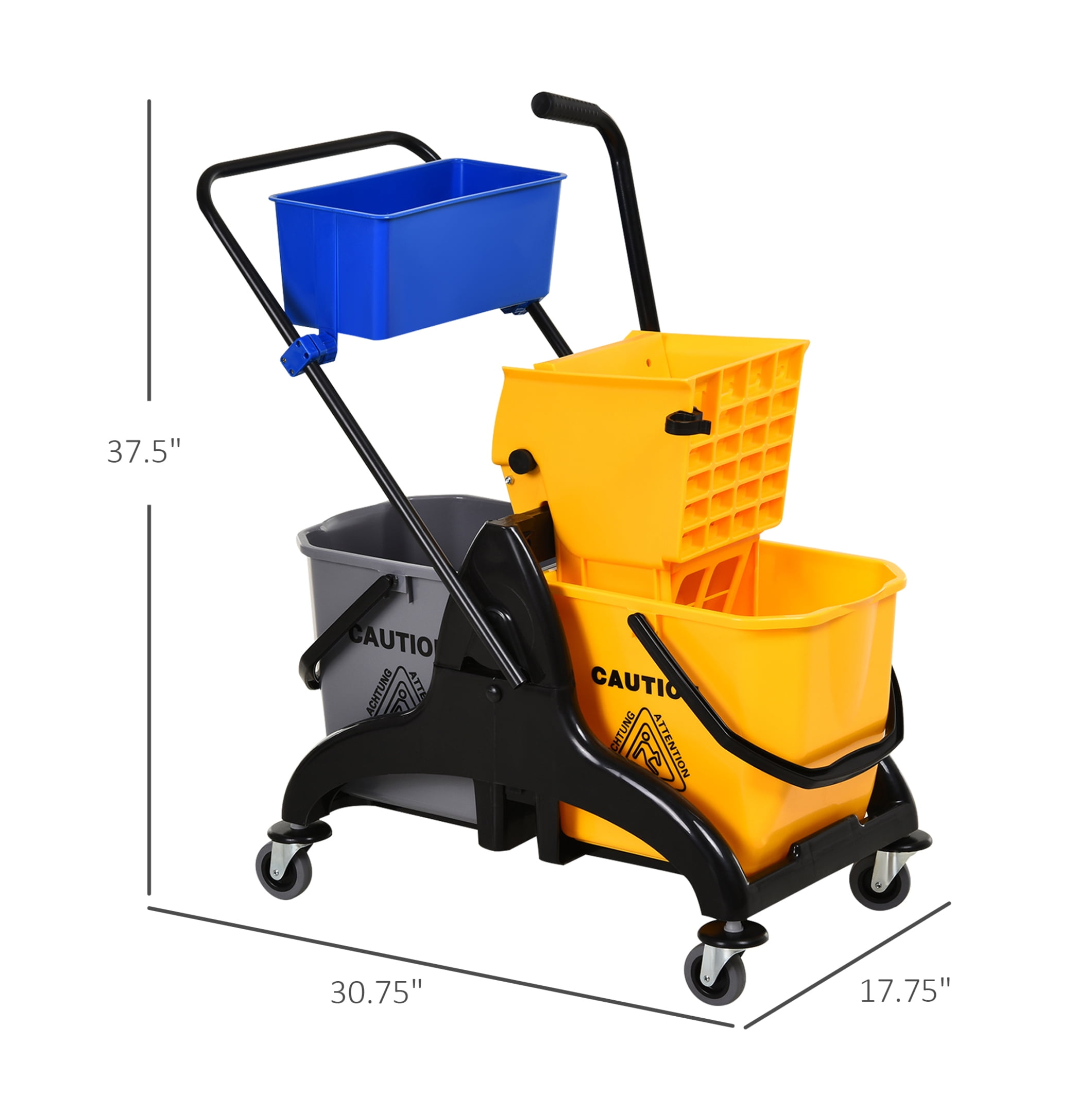 6.9 Gallon Mop Water Bucket Wringer Cart with Easy to Use Side Press Wringer, Smooth Wheels, Mop-Handle Holder