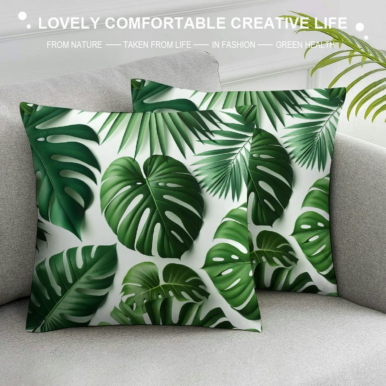 COMIO Tropical Leaves Pillow Covers Monstera Palm Leaf Plant Print - Main Image