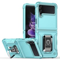 Feishell for Samsung Galaxy Z Flip4 Cover with Metal Ring Folding Kickstand,Drop Protection Magnetic Car Mount Shockproof Durable Dual Layer Hybrid Rugged Protective Phone Case,Mint