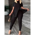 thumbnail image 2 of Conjunto de dos piezas casual sólido, camiseta de manga corta dividida y pantalones ajustados de cintura alta, ropa de mujer, 2 of 4