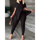 thumbnail image 2 of Conjunto de dos piezas casual sólido, camiseta de manga corta dividida y pantalones ajustados de cintura alta, ropa de mujer, 2 of 4
