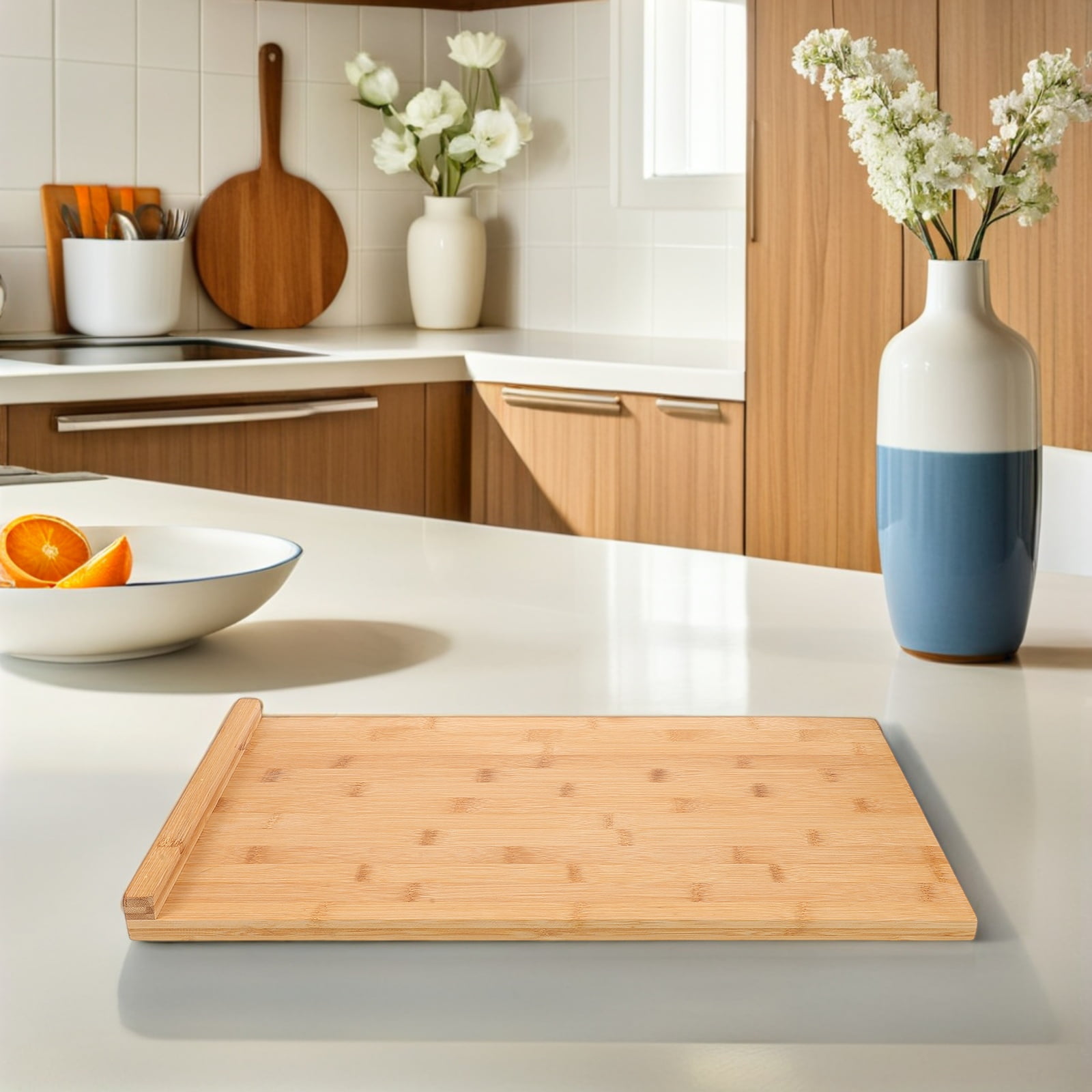 ETHZZLE Multifunctional Khaki Cutting Board with Raised Lip for Kitchen Food Prep and Home Cooking Tasks