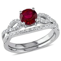 Everly Women's Ruby Created 10k White Gold Bridal Set