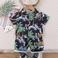 thumbnail image 2 of Toddler Outfits Boys Tropical Print Outfits Short Sleeve Button Down Shirt Swim Shorts Summer Set Boy Baby Clothes Navy 18 Months-24 Months, 2 of 3