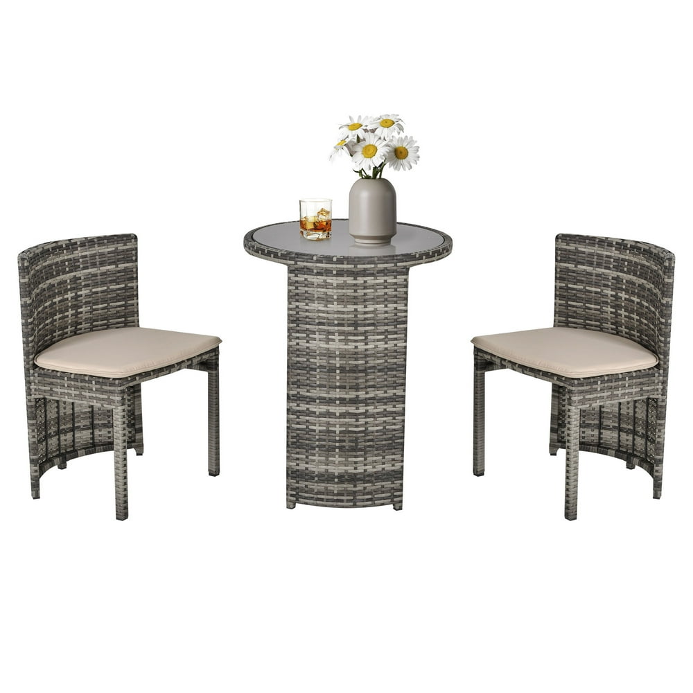 Outsunny 3-Piece Outdoor Wicker Patio Bistro Table Set with Nesting