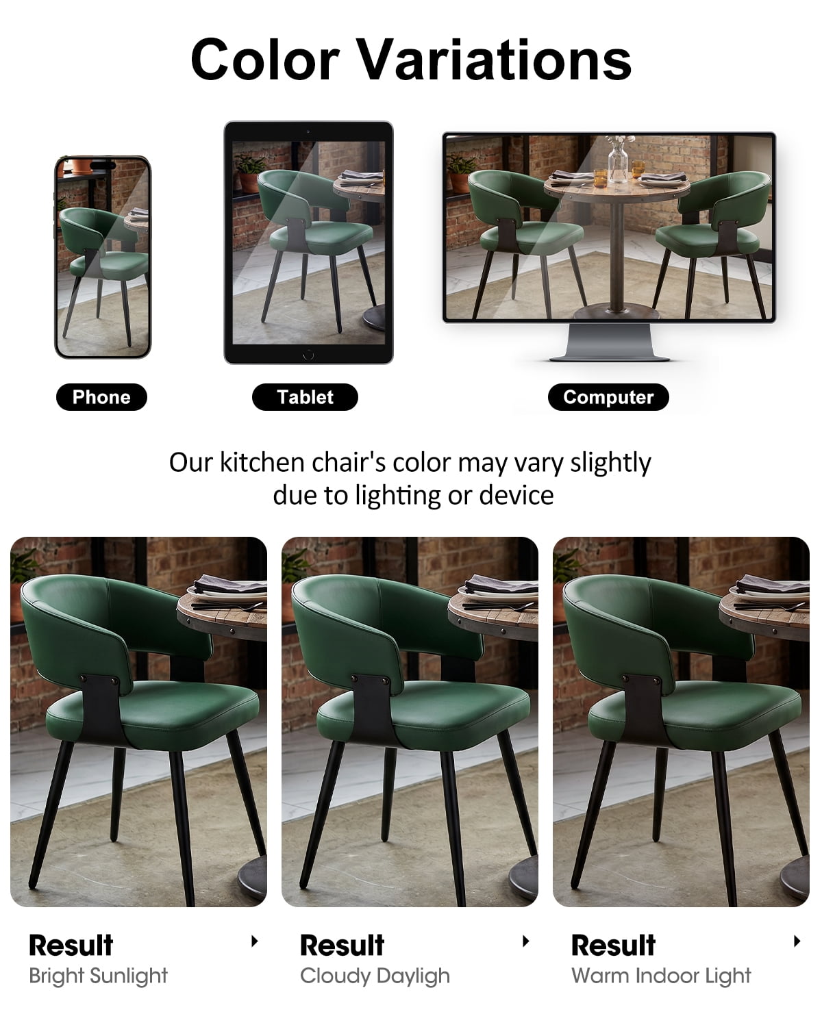 Dining Chairs Set of 4, Upholstered Faux Leather Dining Room Chair with Curved Open Back for Kitchen Living Room, Green