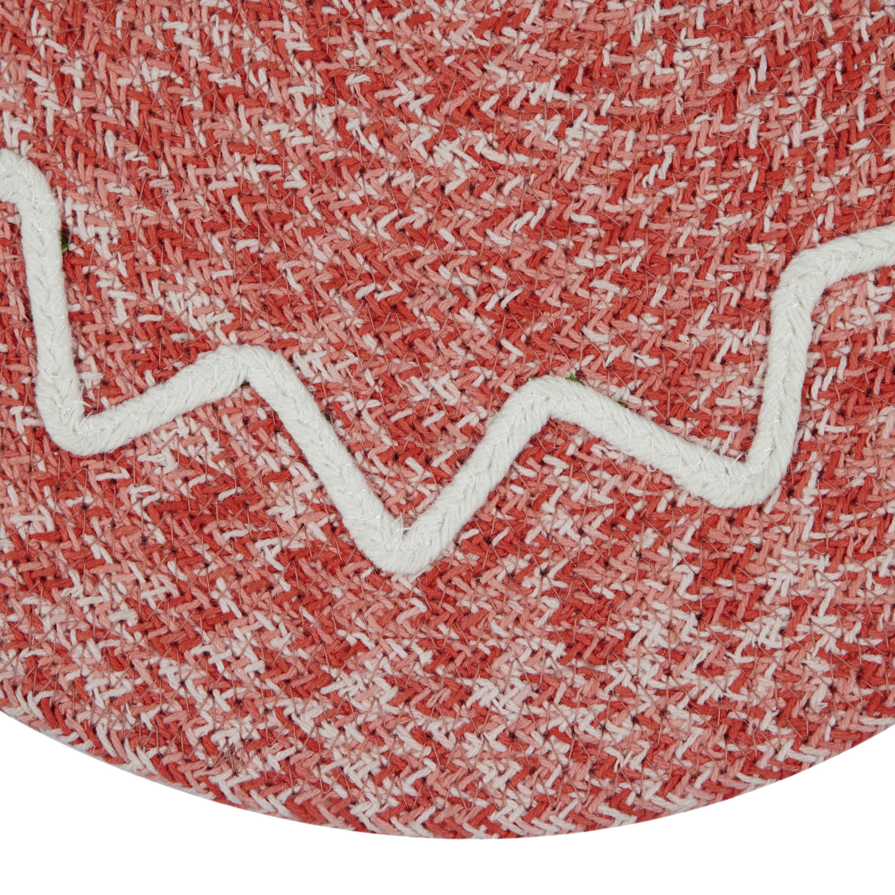 Holiday Braided Ribbon Round 4-pack Table Placemat Set - 15" Diameter - 100% Jute, Red & White