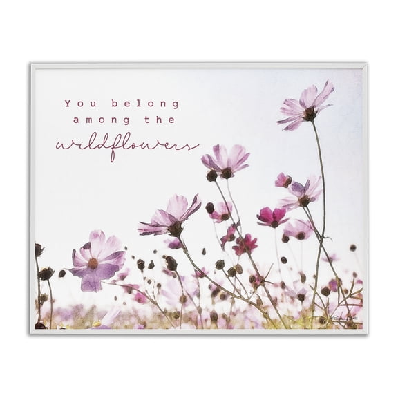 Stupell Industries Shabby Chic You Belong Among Wildflowers Phrase White Framed Giclee Art, 14 x 11, by Susan Ball
