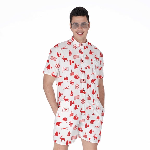 Canada Country Pattern Short Sleeve Men'S Rompers Casual Summer Jumpsuits Outfit