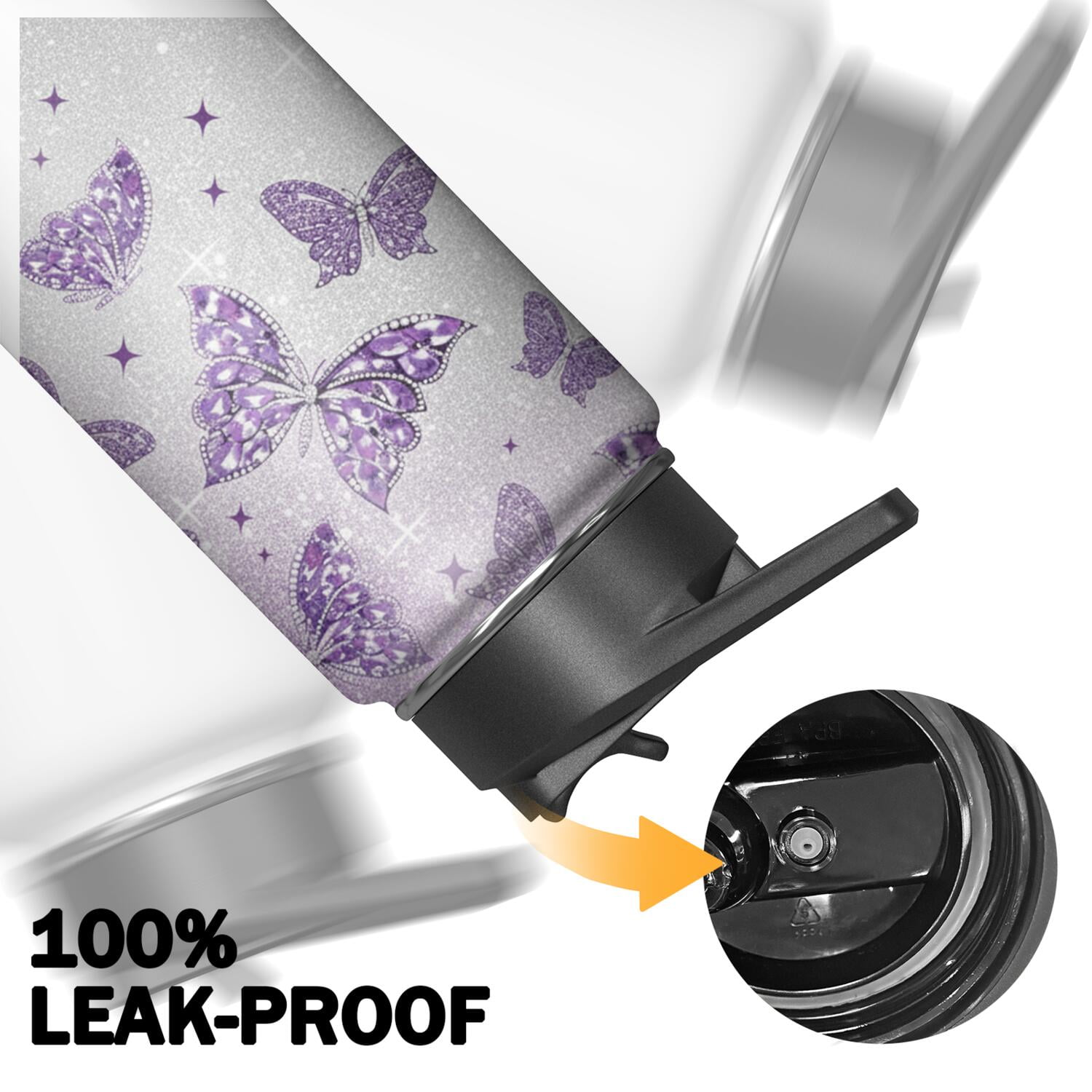 Butterfly 18oz Insulated Water Bottle with Straw & Cleaning Brush, Leakproof, BPA-Free, 304 Stainless Steel, Wide Mouth, Travel Mug for Car, Gym, Office, Spring