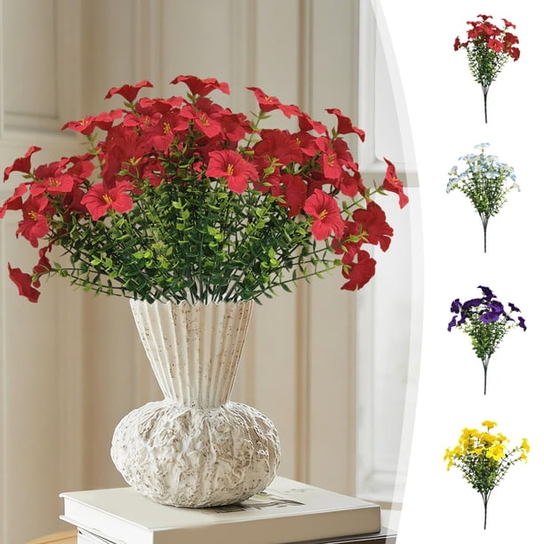 Plantas Verdes Artificiales De Plástico Ramo de flores artificiales de plástico azul para decoración de jardín,hogar y exteriores (1 pieza) Rkxzt