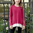 thumbnail image 2 of AINIYS Girls' Solid Color Loose Lace Hem Long Sleeve Crew Neck Top Round Neck Casual Sweatshirt with Lace Hem Solid Color Sweatshirt Autumn Long Sleeve Sweatshirt Hot Pink 6-7Years, 2 of 7