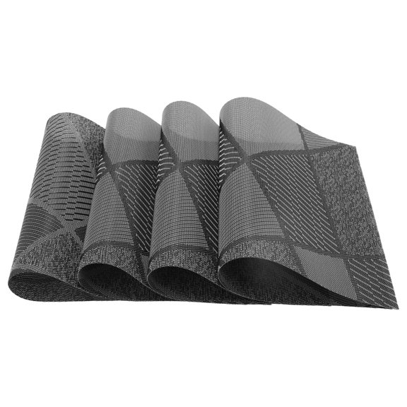 4 Pcs Blocks Pattern Placemats PET Place Mats for Kitchen Dining Table Washable Table Mat Black Gray