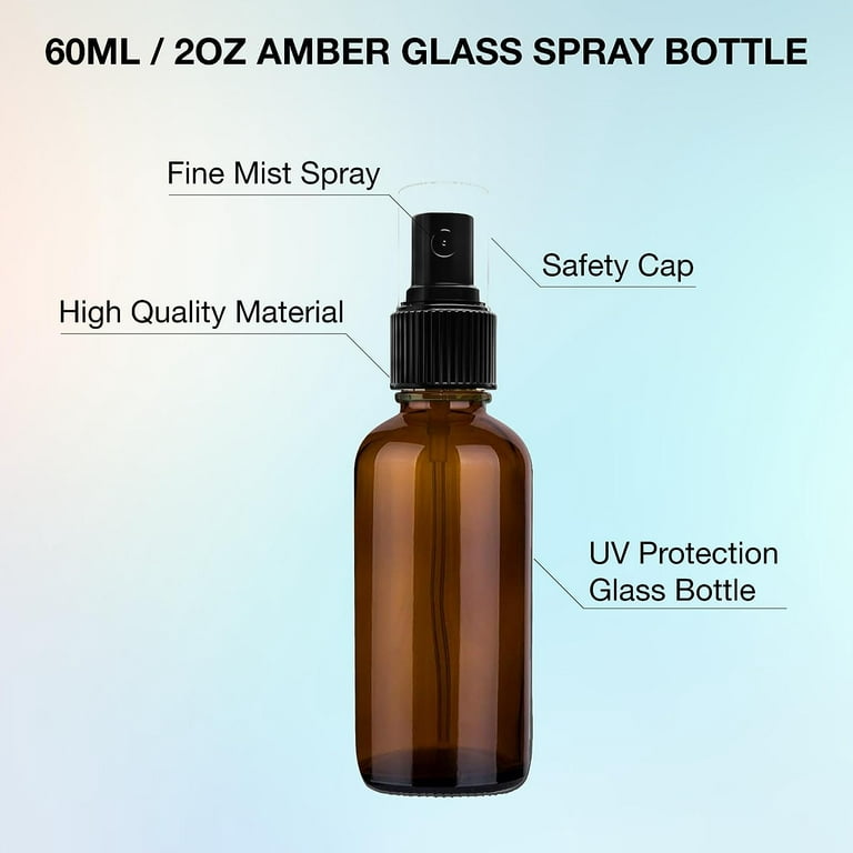 Nylea Small Glass Spray Bottles for Oil, Hair, Plants Water 2 oz | Empty  Fine Mist and Refillable Mister Amber Mini Travel Size Bottle for Cleaning