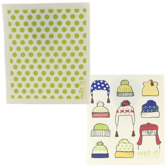 Swedish Dish Cloth Green Dots & Toboggans Fabric Eco Friendly W603*W1032