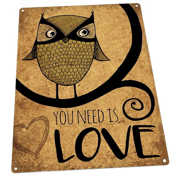 Owl You Need is Love 9"x12" Metal Sign, Wall Decor for Bath or Laundry