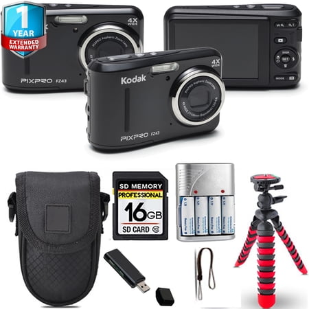 Kodak PIXPRO FZ43 Digital Camera (Black) + Spider Tripod + Case+ 1 Yr Warranty