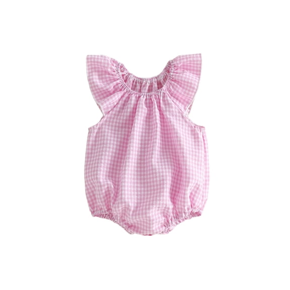 BemeyourBBs Newborn Baby Girl Boy Plaid Gingham Bubble Romper Infant Baby Summer Clothes Casual Loose Fit Crew Neck Flying Sleeve Bodysuit Playsuit Jumpsuit