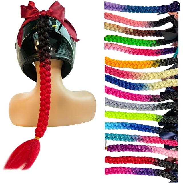 Hai Hong Helmet Hair Helmet Pigtails Gradient Ramp Helmet Ponytail with Suction Cup for Motorcycle Bike Ombre Color 2PCS