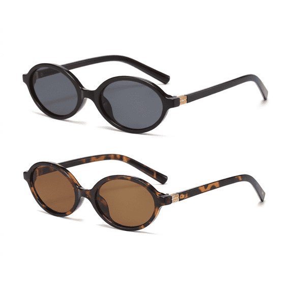 HUJHKIO Women's Oval Sunglasses, 90s Vintage Retro Sunglasses, Trendy Small Frame Sun Glasses for Women, UV400 Protection Lightweight Fashion Accessories for Driving Travel Party