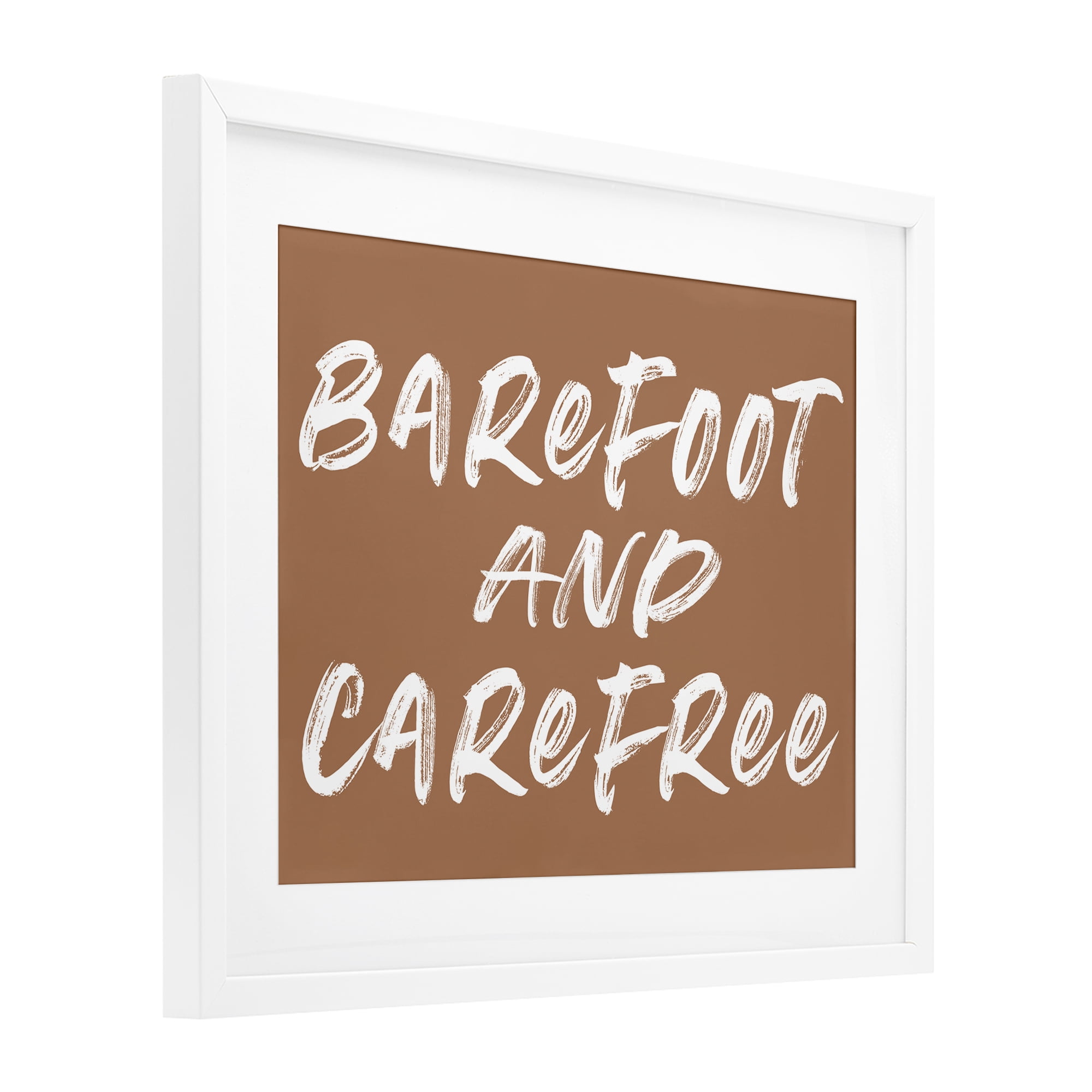 Barefoot & Carefree Brown White Framed Print Under Glass, design by Lettered and Lined