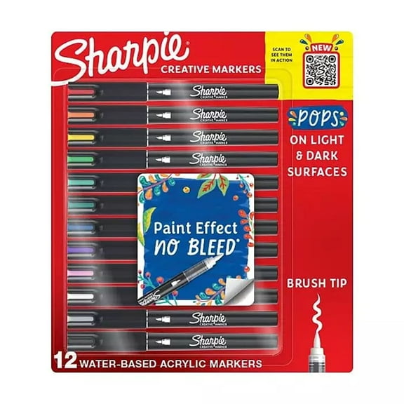 Sharpie Water-Based Creative Markers Brush Point Assorted Colors 12/Pack