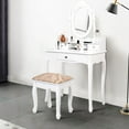 thumbnail image 4 of Gymax Bathroom Wooden Mirrored Makeup Vanity Set Stool Table Set White 3 Drawers, 4 of 7