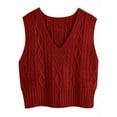 thumbnail image 3 of Women V-Neck Sweater Pullover Cable Knit Vest Solid Color Sleeveless Vest Pullover, 3 of 5