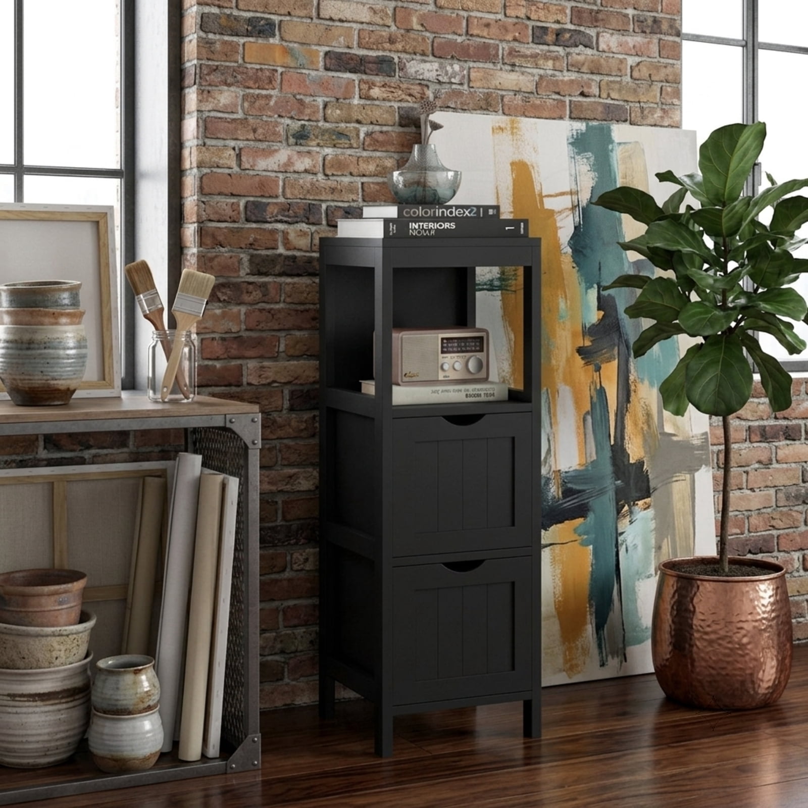Vebreda Freestanding Bathroom Storage Cabinet, Freestanding Storage Cabinet with 2 Removable Drawers for Bathroom, Extra Anti-Toppling Mechanism