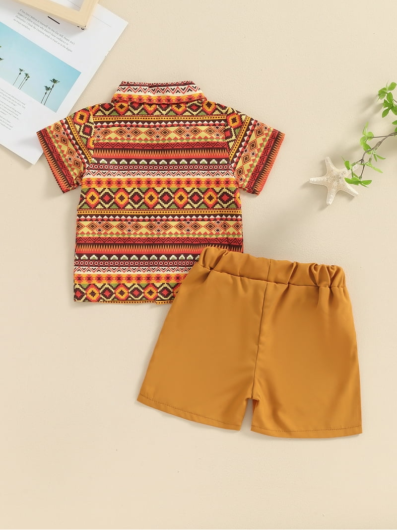 Suealasg Toddler Baby Boys Bohemian Outfits Short Sleeve Ethnic