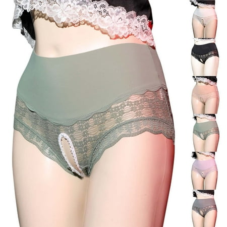 Lowest Price: Underwear Women  Ropa Interior Sin Costuras para Mujer  Women s High Waist Sexy Lace Open Transparent Mesh Panties Briefs SOPATENOR Army Green L